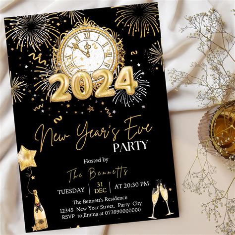 Editable New Year's Eve Party Invitation 2024 New Years - Etsy