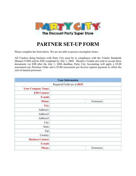Edi Trading Partner Set Up Form