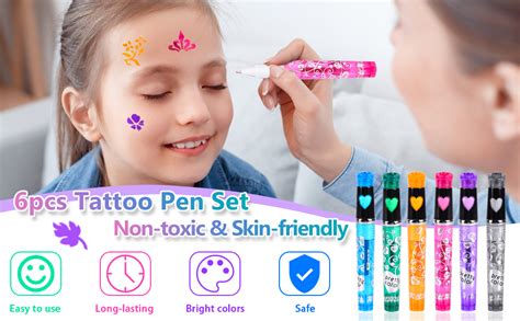 FORMIZON Tattoo Stifte Kinder 6 Glitzer Farben Tattoo Stifte Set Mit