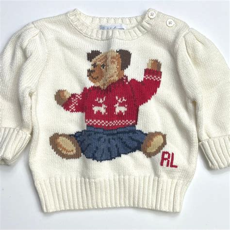 New Ralph Lauren Girls Bear Logo Sweater Sz M In Knitting Girls