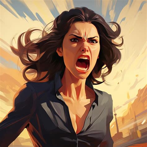 A Woman With A Angry Expression Is Screaming In Front Of A Building Premium Ai Generated Image