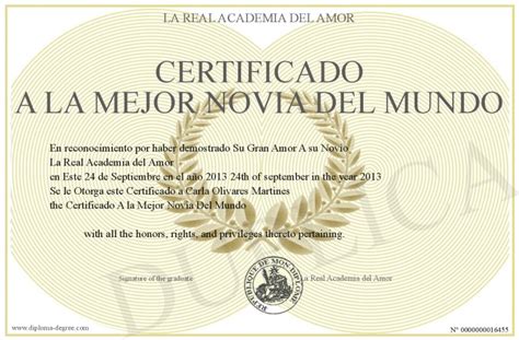 Certificado A La Mejor Novia Del Mundo