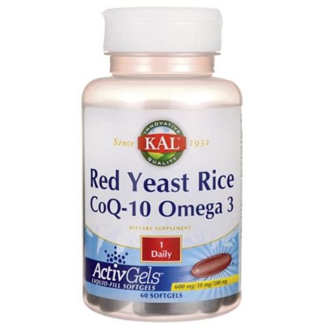 Kal Red Yeast Rice Coq 10 Omega 3 Softgels 60 Ct Harris Teeter