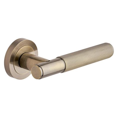 Frankfurt Linear Lever Door Handle On Rose Antique Brass Pair Internal Hiatt Hardware