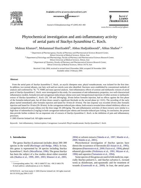 Pdf Phytochemical Investigation And Anti Inflammatory Activity Of