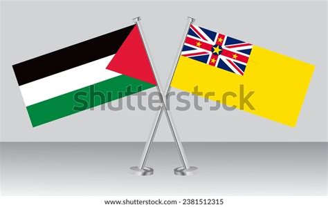 Crossed Flags Palestine Niue Official Colors Stock Vector Royalty Free