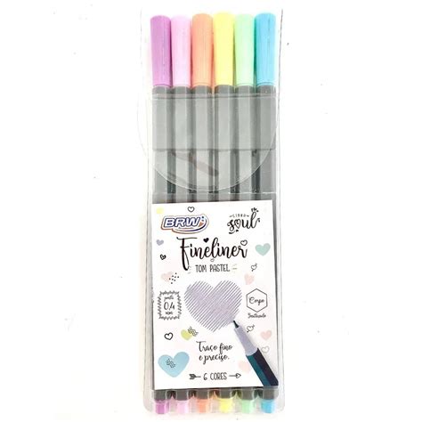 Canetinha Hidrogr Fica Fineliner Pastel Mm Estojo Cores Brw