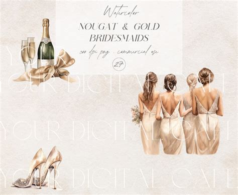 Watercolor Bridesmaids Clipart Bundle Wedding Day Illustrations