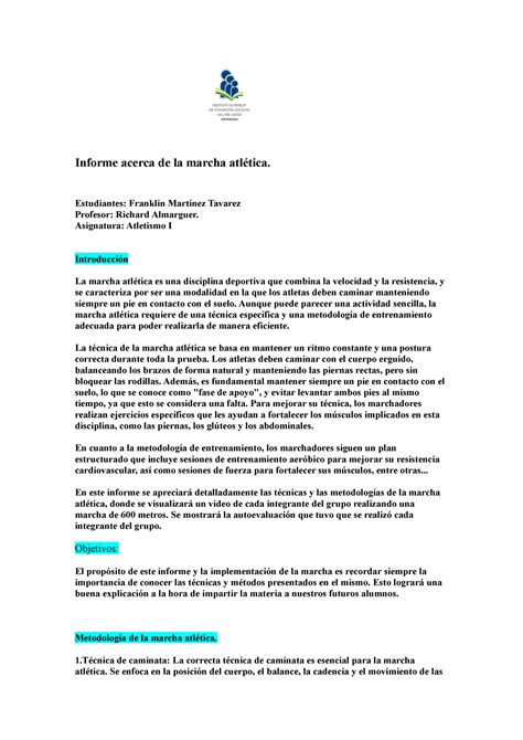 Documento Atletismo Informe Acerca De La Marcha Atletica Informe