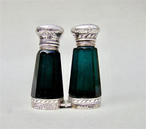 Rare Victorian Silver "Binocular" Green Glass Double-ended Scent Bottle