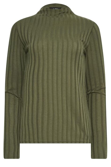 Lts Tall Women S Khaki Green Ribbed High Neck Top Long Tall Sally