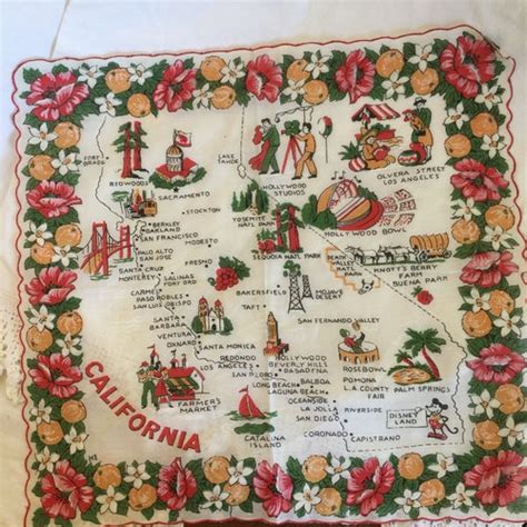 1960s California State Handkerchief California Map Souvenir Etsy