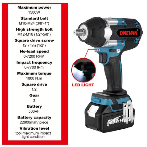 Onevan Nm Torque Brushless Electric Impact Wrench With Vf