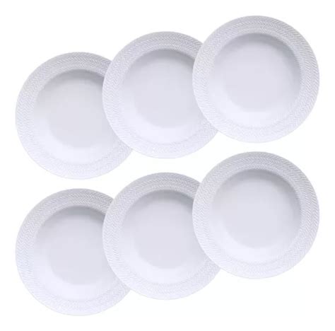 Juego De Platos Hondos Para Sopa Chevron Germer De Porcelana Blanca