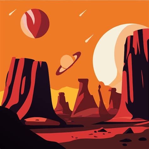 Paisaje De Planeta Alienígena Con Ilustración De Vector De Superficie Rocosa Vector Premium