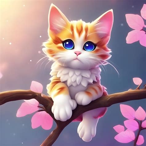 Premium Ai Image Cute Mystical Cat On Tree Branch