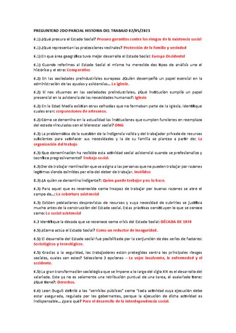 Preguntero 2DO Parcial Historia DEL Trabajo PREGUNTERO 2DO PARCIAL