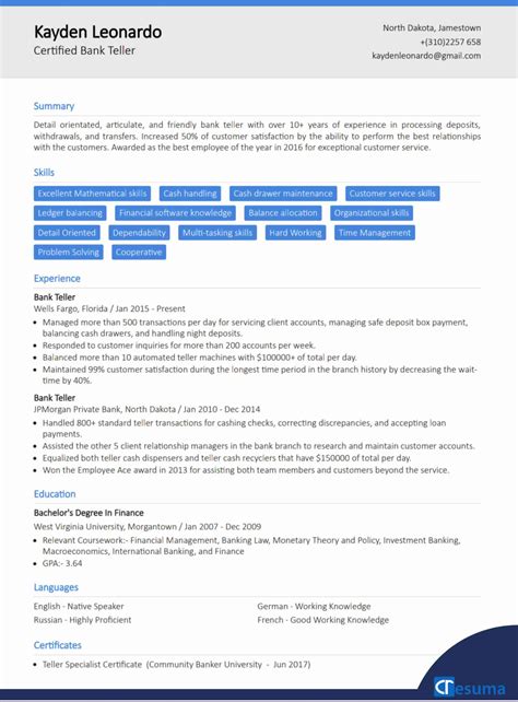 Bank Teller Resume Example [Complete Writing Guide]