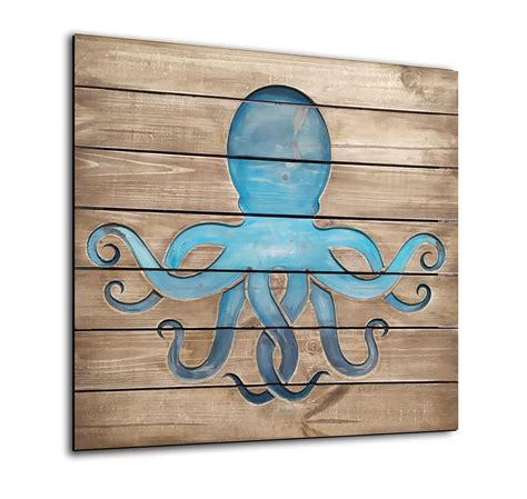 Octopus Wood Art Custom Engraved Wood Blue Octopus Carved Wood Etsy