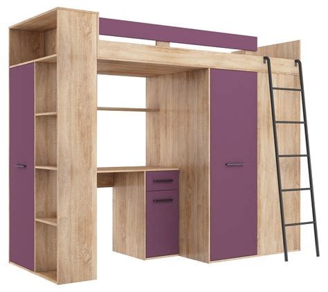 Lit Mezzanine X Cm Avec Chelle Placard Bureau Biblioth Que Et