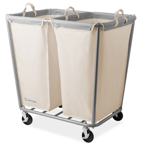 Dryser Commercial Rolling Laundry Hamper With 2 Removable Canvas Bins