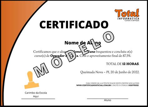 Certificados Total Informática Cursos e Serviços