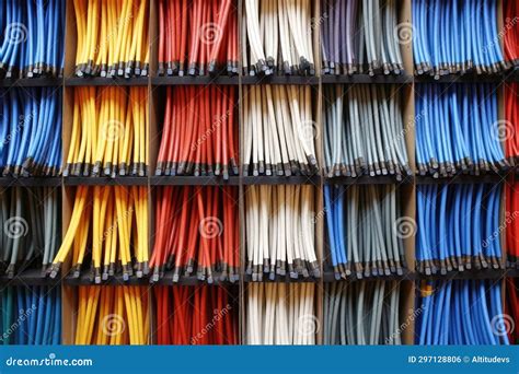 neatly organized patch cables   color coded scheme stock photo