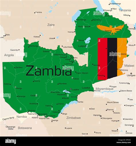 Resumen de color vectorial Mapa de Zambia país coloreado por bandera