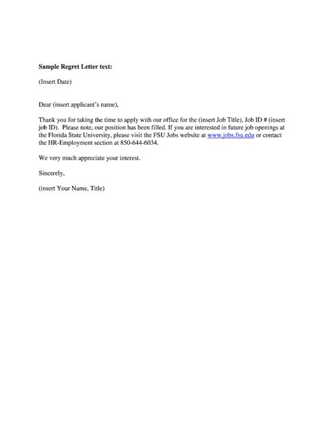 Fillable Online Sample Regret Letter Text Fax Email Print Pdffiller