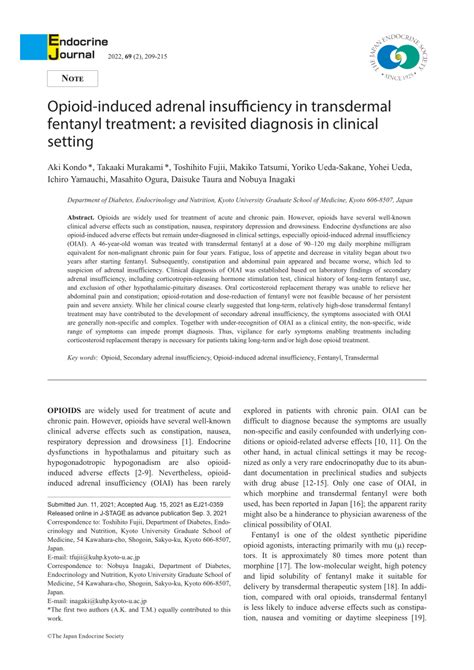 PDF Opioid Induced Adrenal Insufficiency In Transdermal Fentanyl