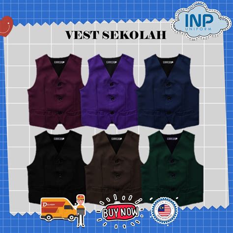 Vest Pengawas Sekolah Rendah Vest Ungu Kain Licin Pakaian Pengawas