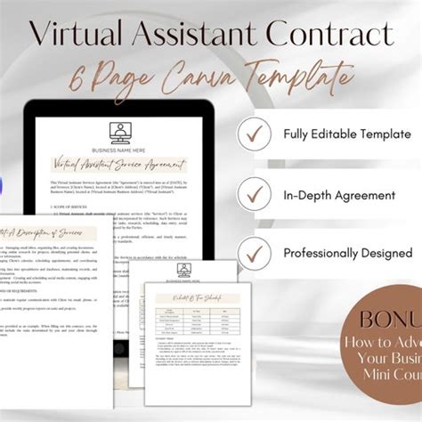 Virtual Assistant Contract Template Client Agreement Service Etsy