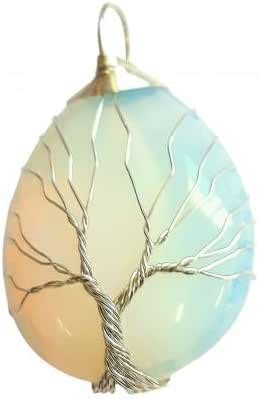 Grand Pendentif Goutte Arbre De Vie Wrap En Opalite Opaline Chaine