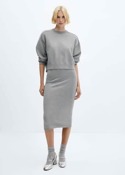 Mango Ribbed Midi Skirt Medium Heather Grey Modesens