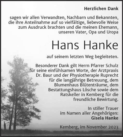 Traueranzeigen Von Hans Hanke Abschied Nehmen De