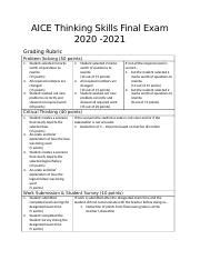 AICE Thinking Skills Final Exam 2020 2021 Docx AICE Thinking Skills