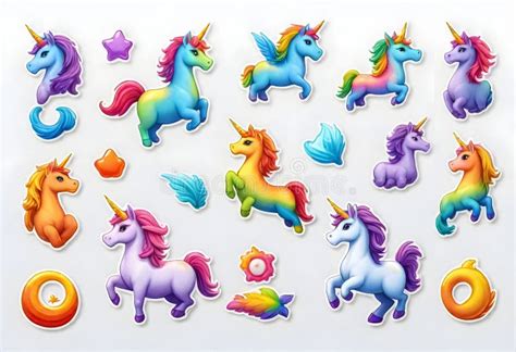 A Collection of Colorful Unicorn Stickers Set Stock Illustration ...