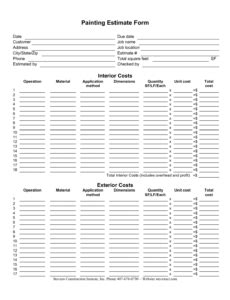 Editable Painters Business Estimate Form Sample Forms Interior Paint