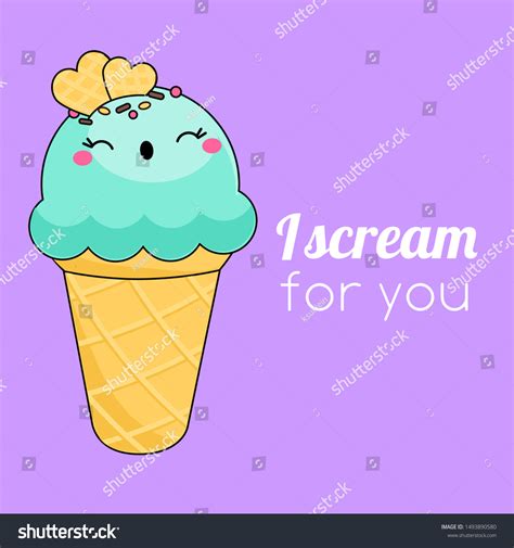 Cartoon Kawaii Ice Cream Cone Cute Vector De Stock Libre De Regalías