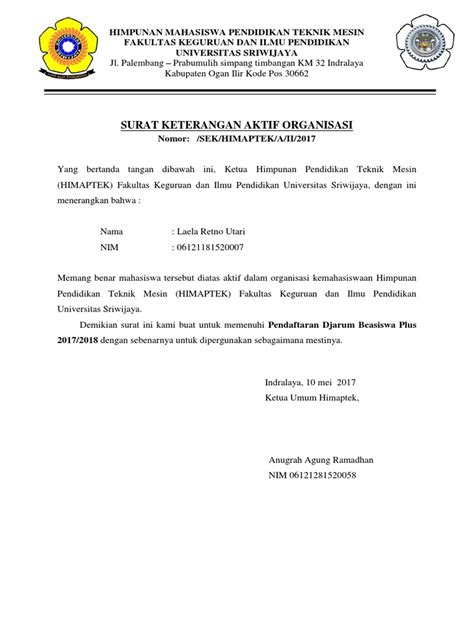 Surat Keterangan Aktif Organisasi Pdf