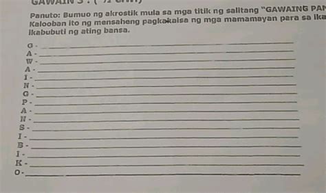 Panuto Bumuo Ng Akrostik Mula Sa Mga Titik Ng Studyx