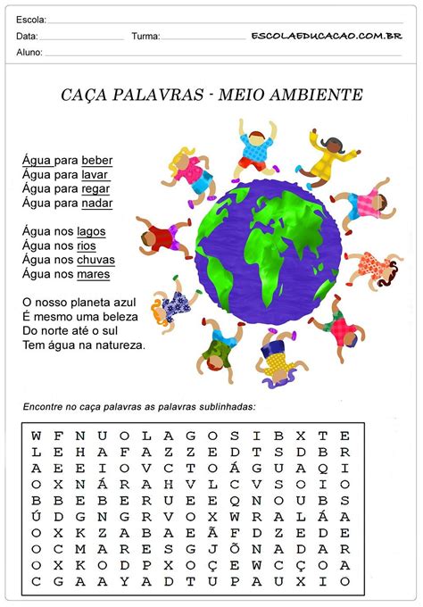 Atividades Ca A Palavras Sobre Meio Ambiente Gua Fonte De Vida