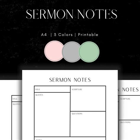 Digital Sermon Note Template Printable Sermon Note Journal Sermon Note