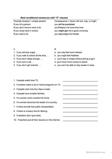 Free Printable Worksheets Abou Real And Unreal Conditionals Tedy