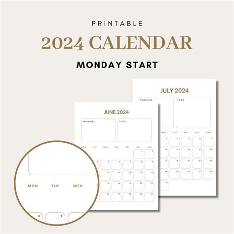 2024 Monthly Calendar Printable 2024 Sun And Mon Start Brown Calendar