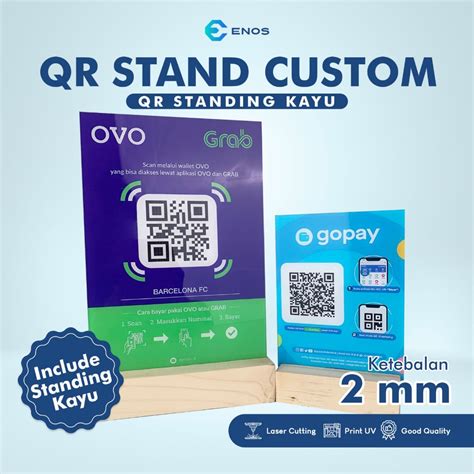 Jual Qr Stand Akrilik Tatakan Kayu Print Uv Anti Air High Quality