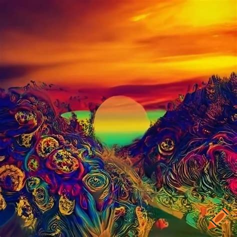 Trippy Sunset With A Psychedelic Flower On Craiyon