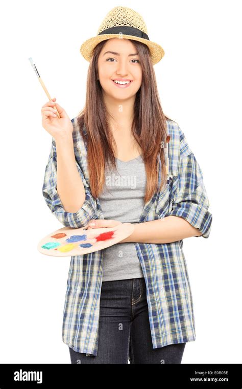 Beautiful Female Artist Holding A Paintbrush Stock Photo Alamy