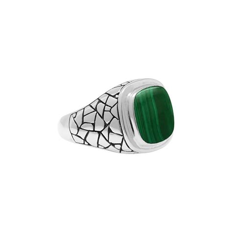 Bague En Argent Homme écaille Pierre Malachite ORUSBIJOUX MATY