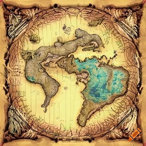 Intricate Map Of Mythical Lands And Creatures